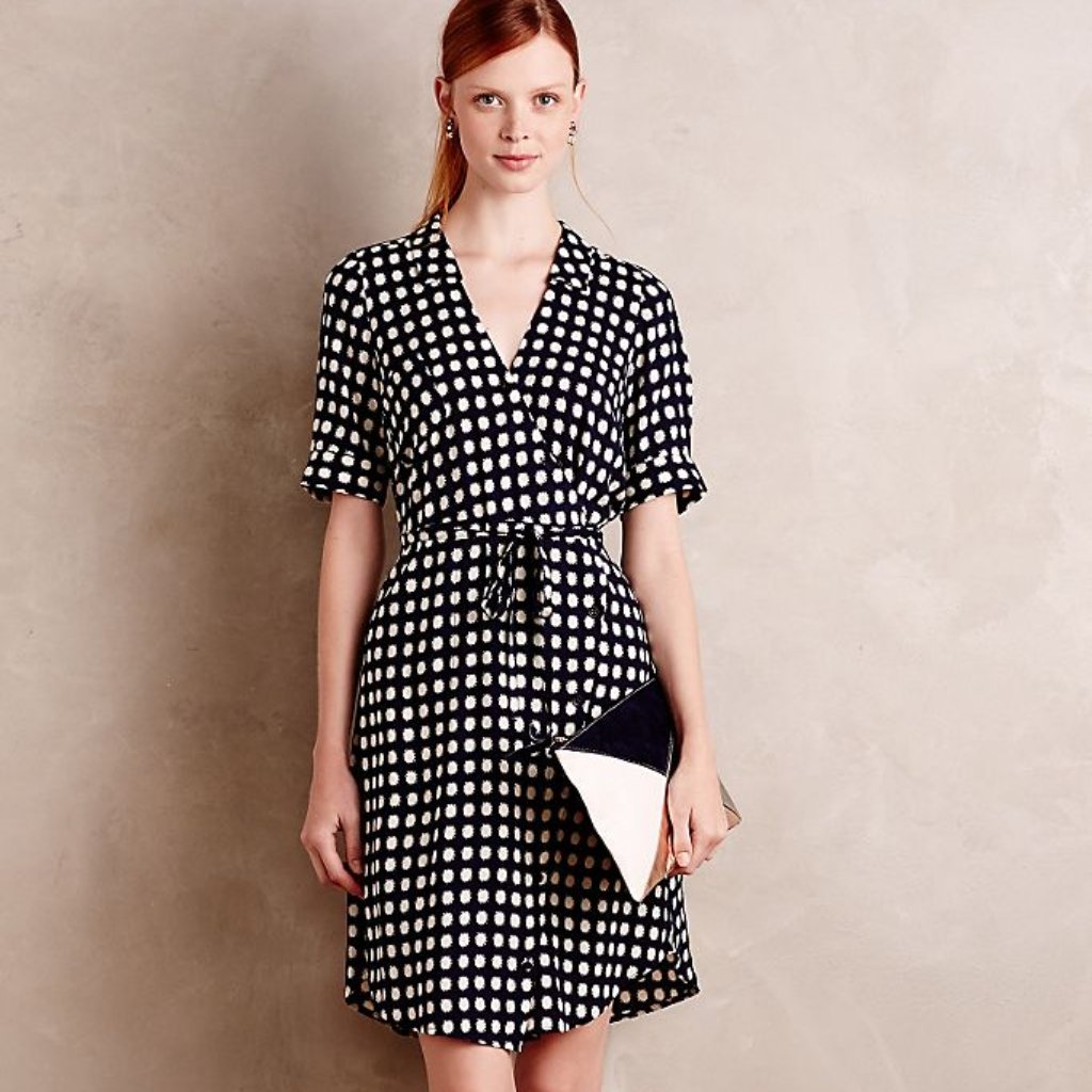 Anthropologie Black And White Polka Dot Wrap Dress